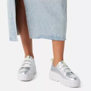 Sorel Silver Metallic Platform Sneakers with White Soles